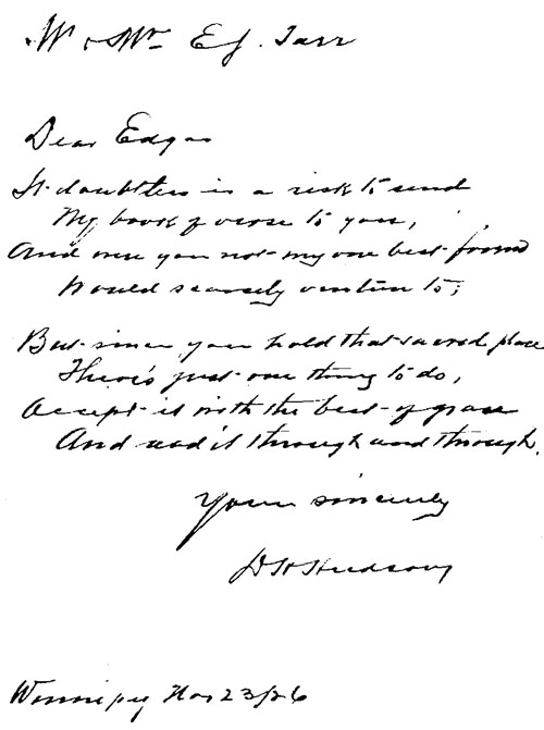 A poetical letter written by the author to Edgar Tarr