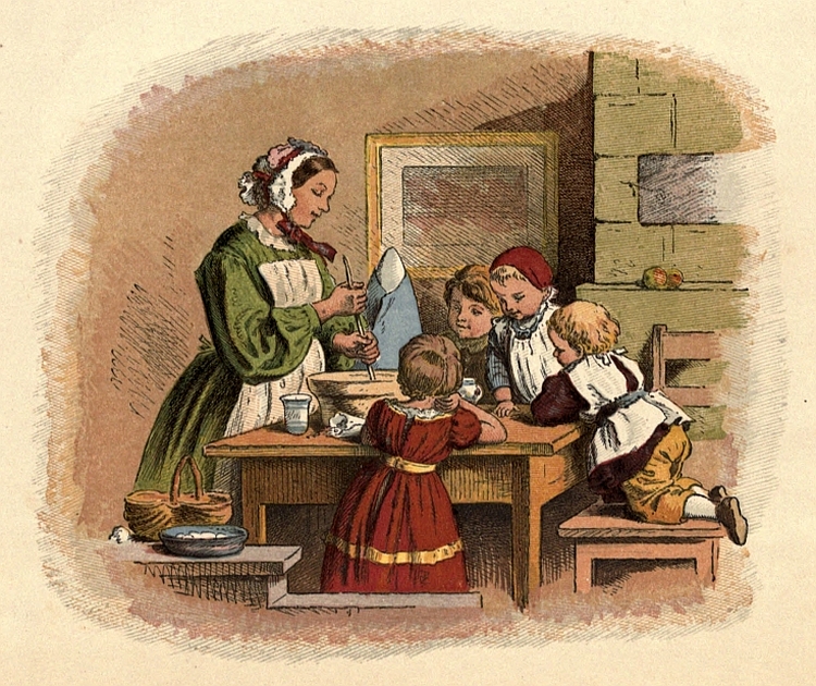 Mother baking with children