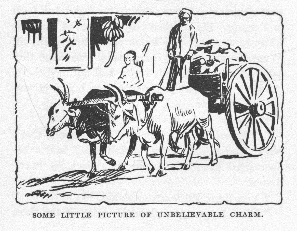 A man on a cart pulled by two oxen