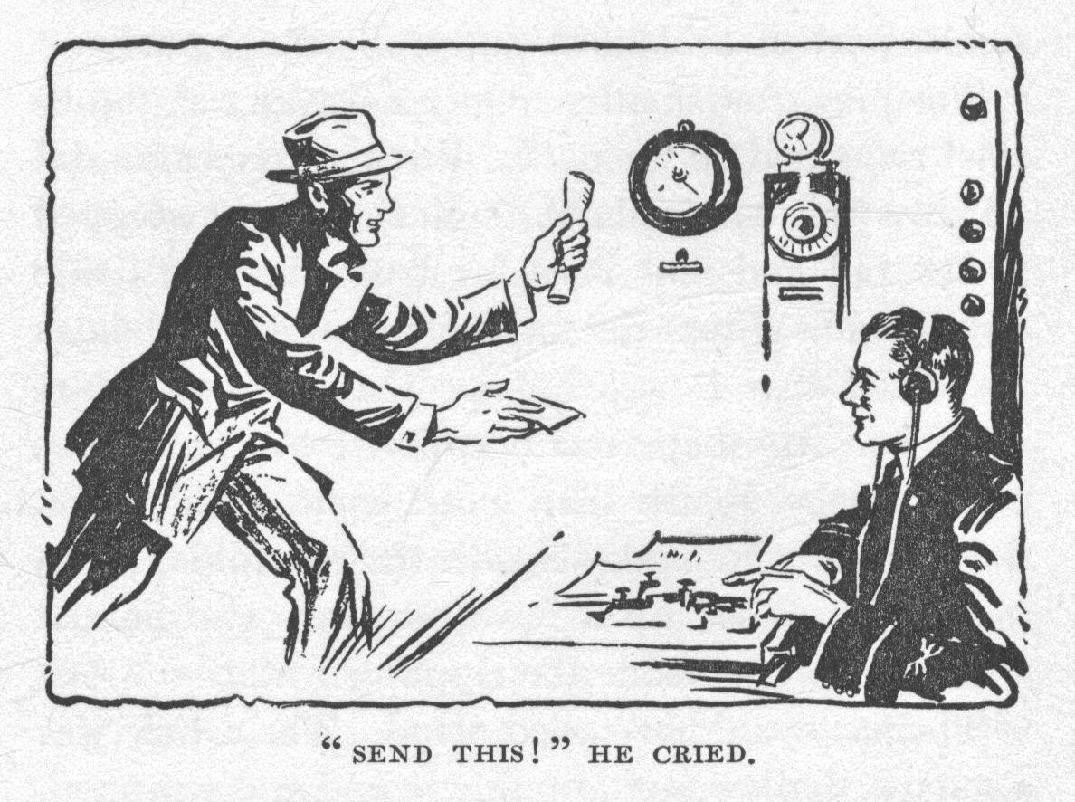 A man rushes into a telegraph office with a message