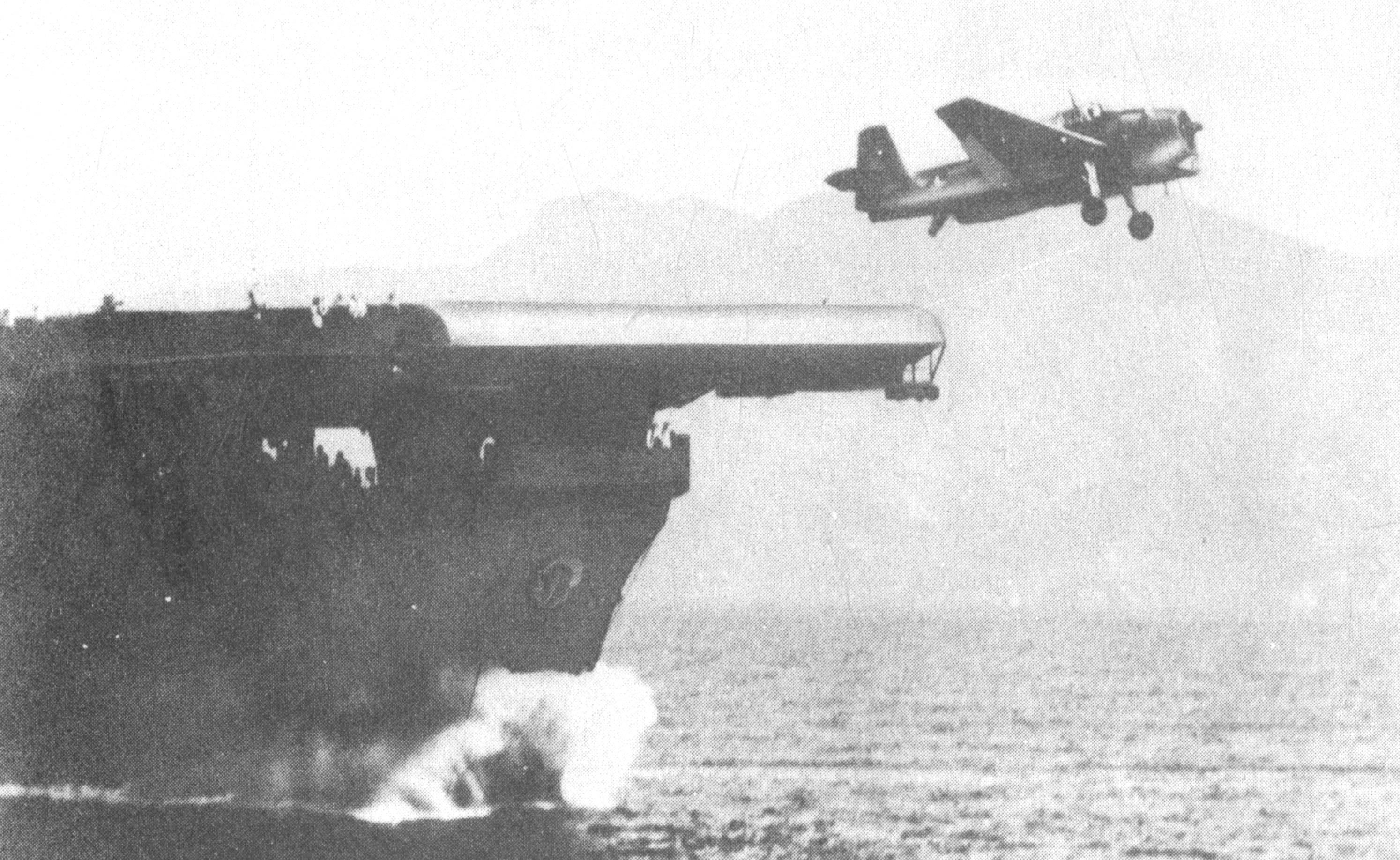 During World War II, a Grumman Avenger takes off from an aircraft carrier in the South Pacific.