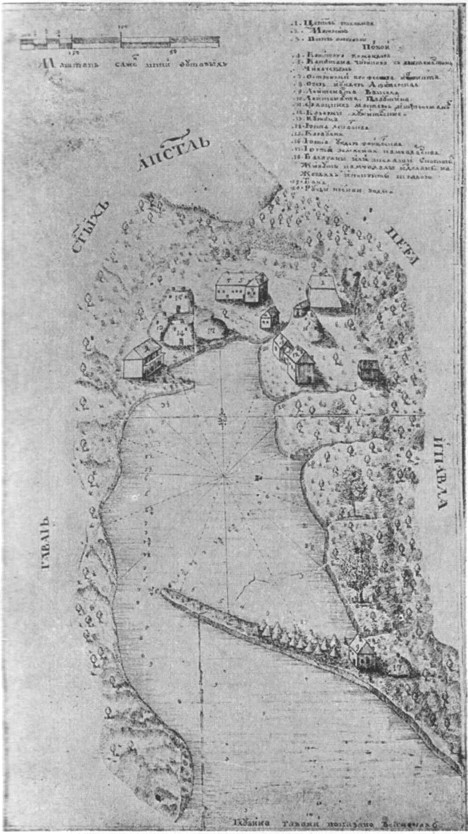 sketch map with houses, landscape shown