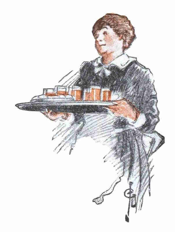 Lady carrying tray of red coloured drinks