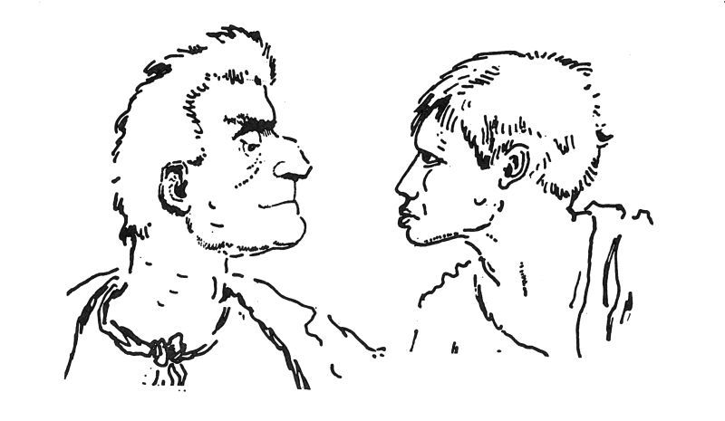 man and boy facing each other