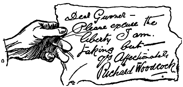 Hand holding letter by Woodcock