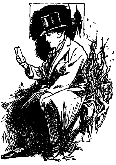 Woodcock in top-hat sitting and reading letter