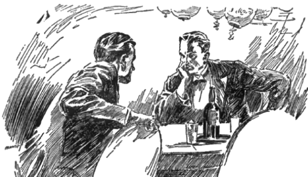 two men sitting at a table over drinks