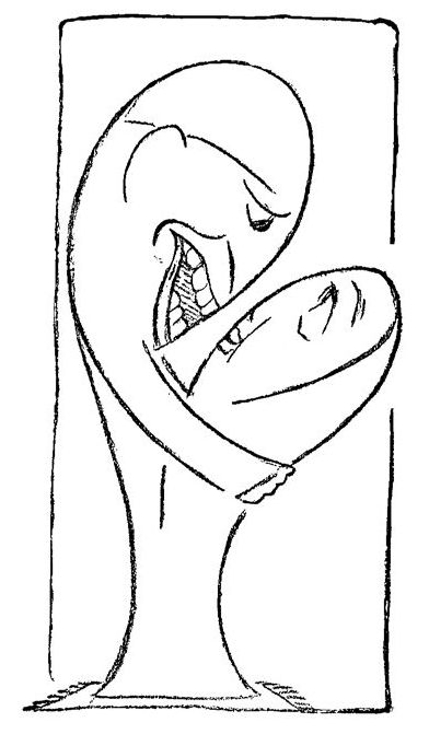 Cartoon of a man and woman embracing.