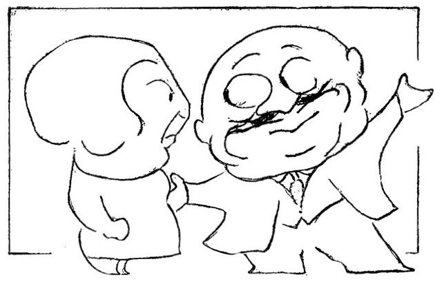 Cartoon of a man trying to convince a skeptical woman of something.